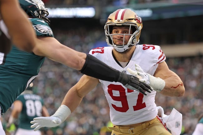 San Francisco 49ers defensive end Nick Bosa (97) during warmups